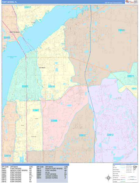Fort Myers City Digital Map Color Cast Style